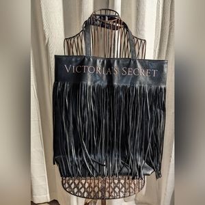 Victorias Secret Black‎ Vegan (Faux) Leather Fringe Tote